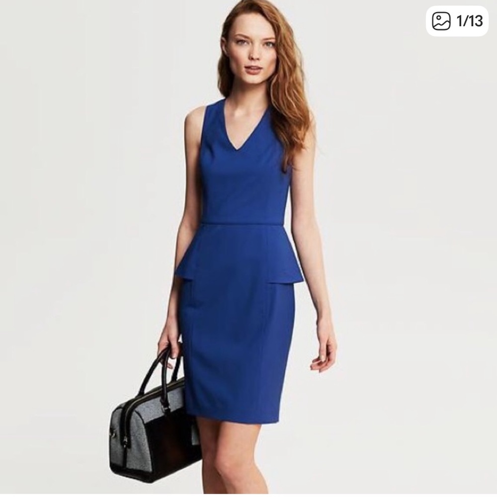 Banana Republic - V-Neck Peplum Sheath Sleeveless Dress - Cobalt Blue - Size 8
